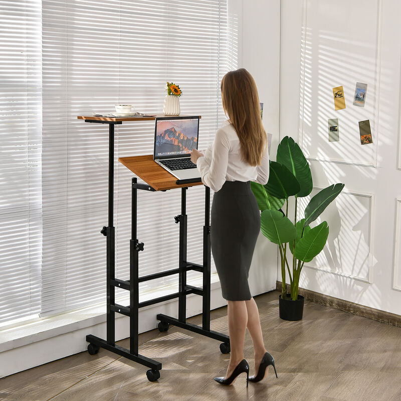 Costway Mobile Standing Desk Rolling Adjustable Laptop Cart Home Office Black