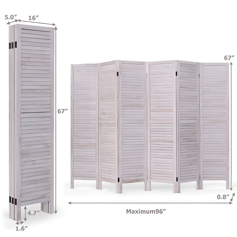 Freestanding Wooden Divider – 6-Panel Slatted Folding Screen