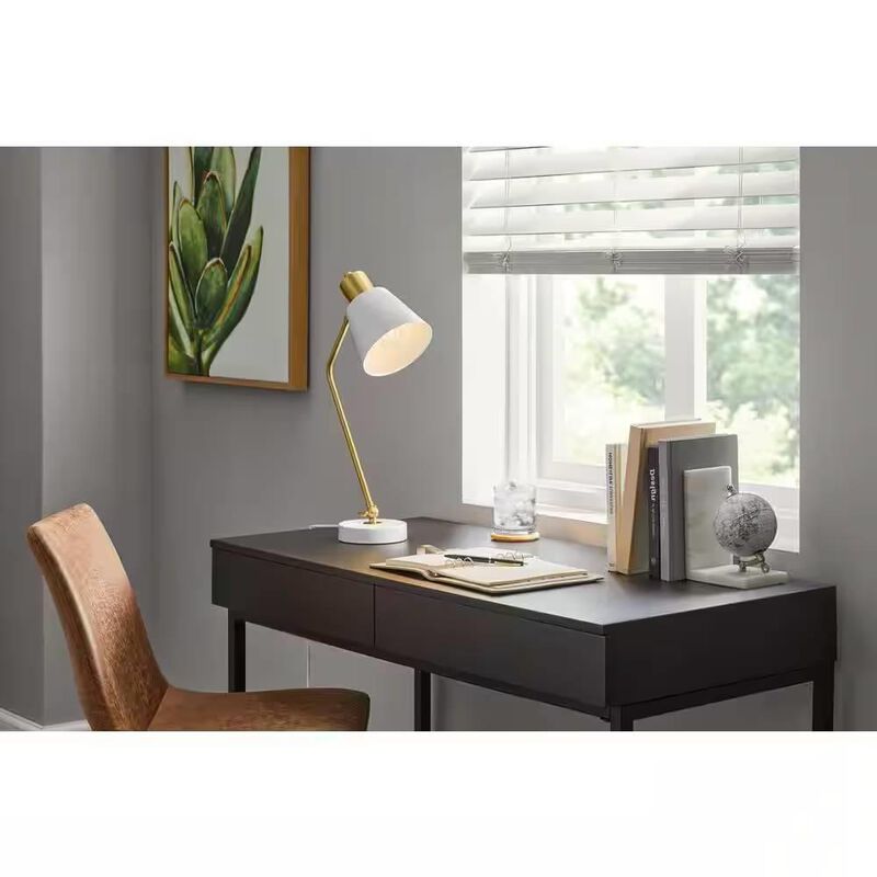 Hivvago Simple Modern Gold Metal Finish Desk Light Table Lamp with White Shade