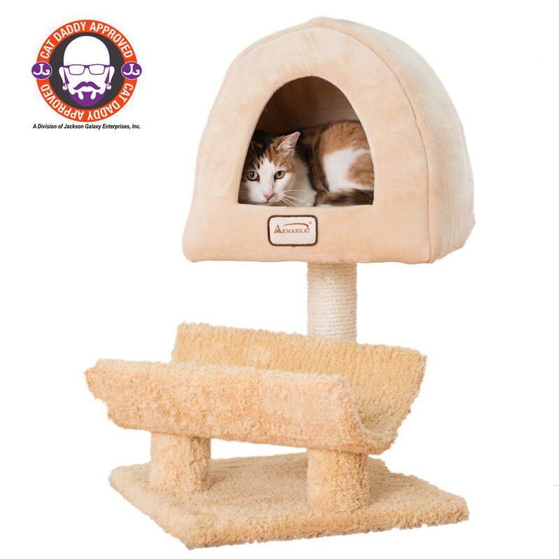 Armarkat Real Wood Cat Condo, Cat Scratching Post With Plush Condo, Cuddle