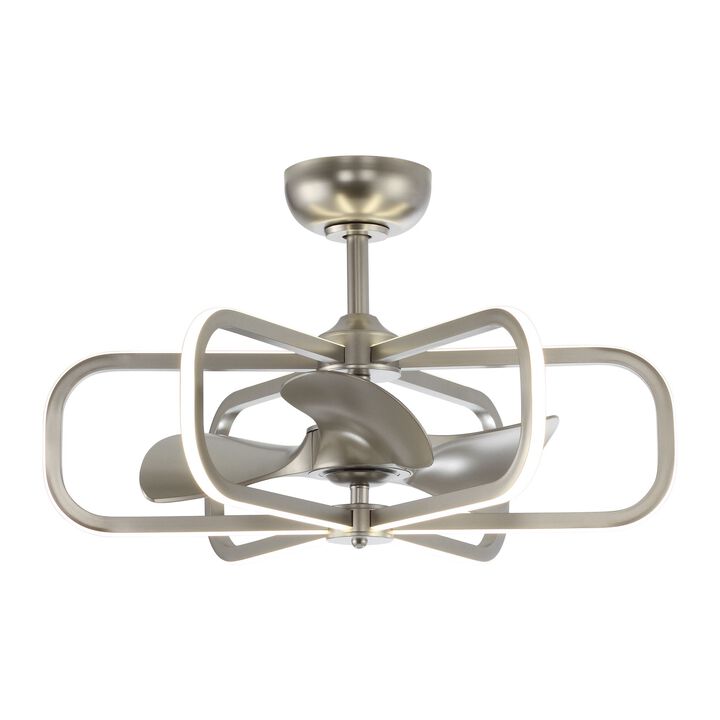 29 in. Plated Silver Caged Propeller Ceiling Fan with Light Strip and Remote