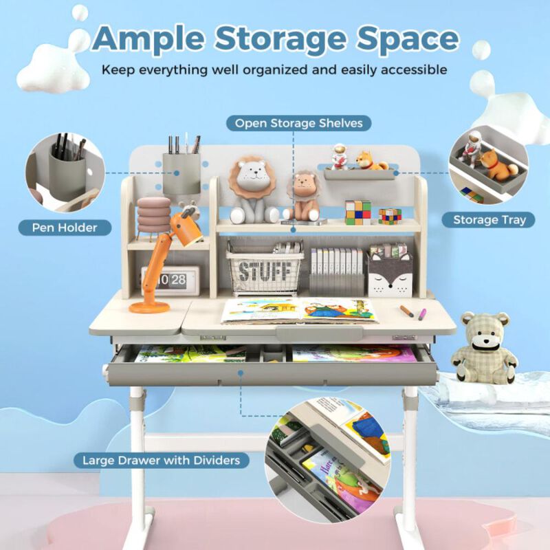 Hivvago Height Adjustable Kids Study Desk with Tilt Desktop for 3-12 Years Old