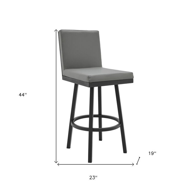 Hivvago 30 Inch Gray And Black Faux Leather And Iron Swivel Bar Height Bar Chair
