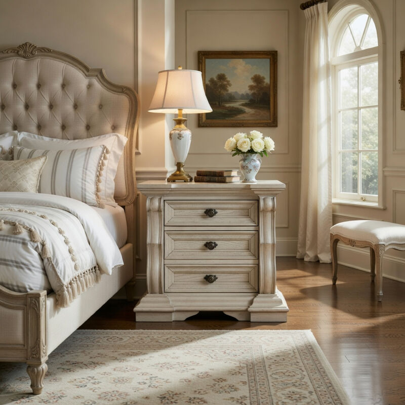 Bryl Oversize Nighstand, 3 Drawers with Bronze Knobs, Antique White image number 8