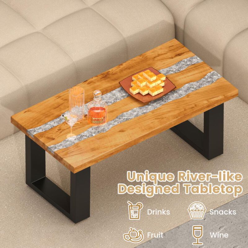 Hivvago Teak Wood Patio Table with River Feel Epoxy Tabletop