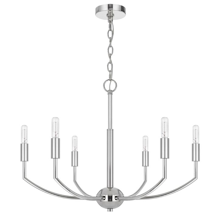 Kera 6 Light Candelabra Chandelier, 26 Inch XL Modern Chrome Metal