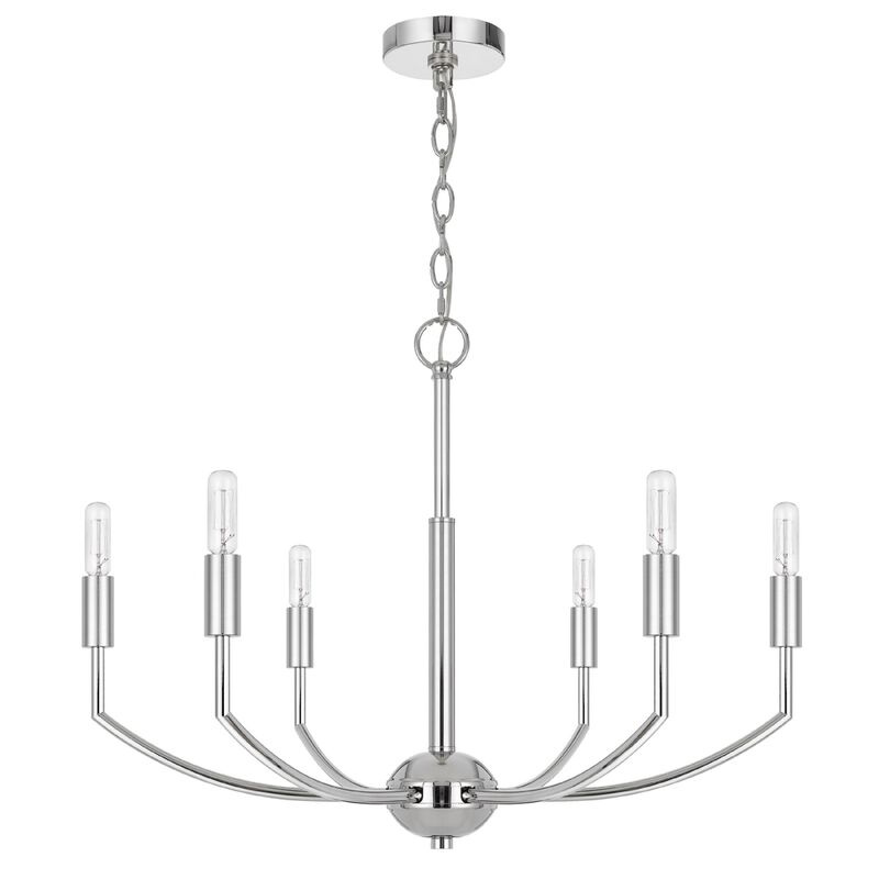 Kera 6 Light Candelabra Chandelier, 26 Inch XL Modern Chrome Metal image number 0