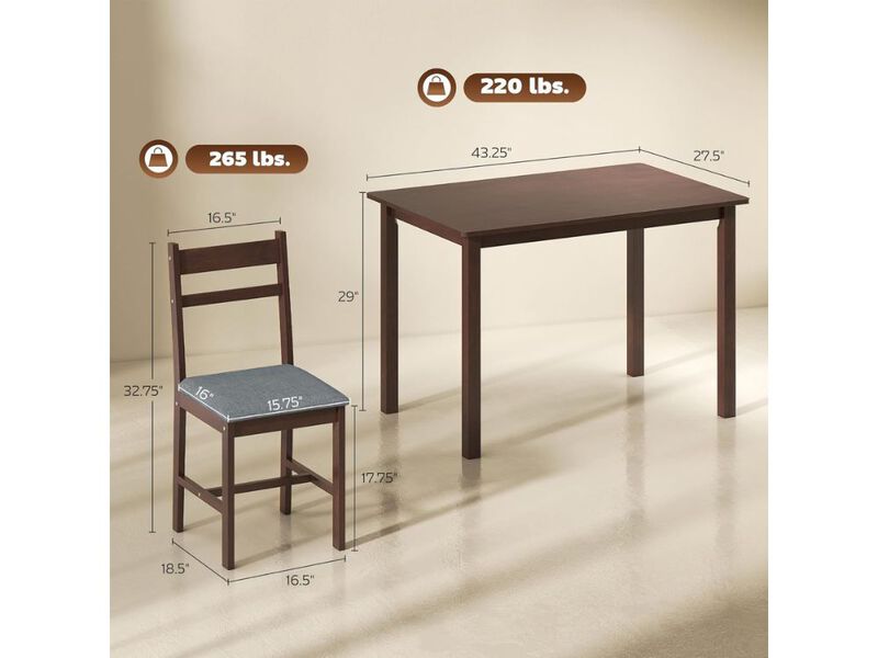 Dining Set &ndash; 5‑Piece Walnut & Gray Farmhouse Wood Table with 4 Upholstered Chairs image number 1