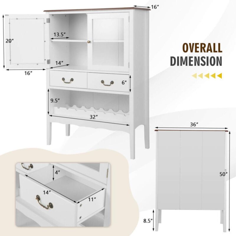 Hivvago Sideboard Buffet Cabinet with 2 Tempered Glass Doors-White