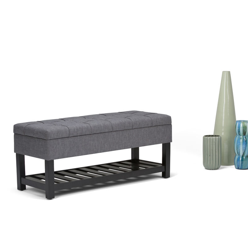 Saxon 44 inch Wide Transitional Rectangle Storage Ottoman Bench in Slate Grey Linen Look Fabric image number 2