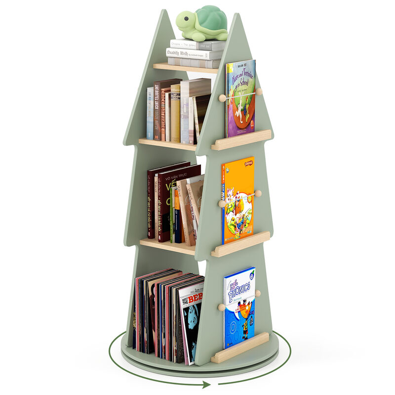 Tree-Shaped Rotating Kids Bookshelf with 4 Tiers – 360° Display Storage Organizer
