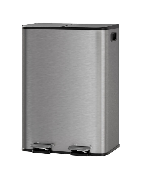 2&times;30L Dual Compartment Steel Step Trash Can, Soft Close Lid, Removable Inner Bucket, Odor Control Fingerprint Proof Recycling Bin