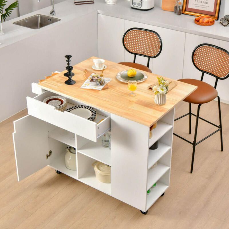 Hivvago Drop-Leaf Kitchen Island with Rubber Wood Top