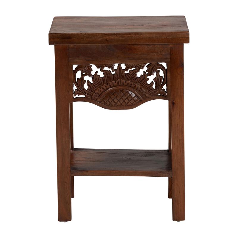bali & pari Alexandra Handcarved Mahogany Wood Nightstand &ndash; Decorative Accent Table with Lower Shelf, Traditional Artisan Furniture image number 2