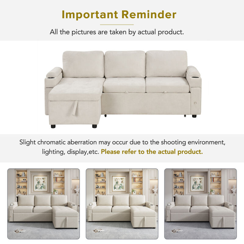 Frakip L‑Shaped Chenille Pull‑Out Sleeper Sectional Sofa image number 7