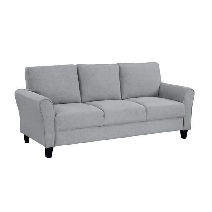 Modern 1pc Sofa Dark Gray Textured Fabric Upholstered Rounded Arms Attached Cushions Transitional Living Room Furniture