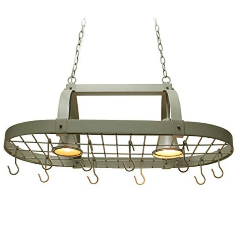Hivvago Rustic 2 Light 10 Hook Ceiling Mounted Hanging Pot Rack