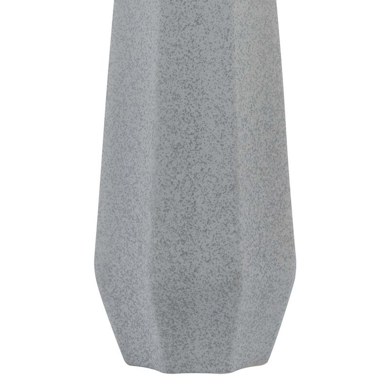 Niu 30 Inch Table Lamp Set of 2, Drum Shade, Stone Gray Ceramic Prism Base - Benzara