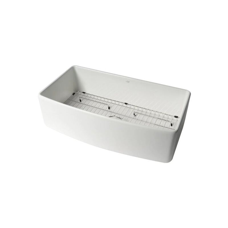 ALFI brand ALFI Brand White Smooth Curved Apron 36 x 20 Single Bowl Fireclay Farm Sink