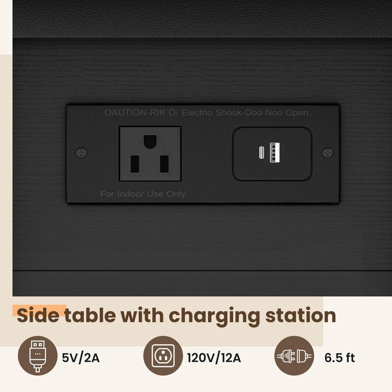 GRUSIGN End Table with Charging Station, Flip Top Side Table with USB Ports and Outlets, 3-Tier Small Side Table with Storage fo