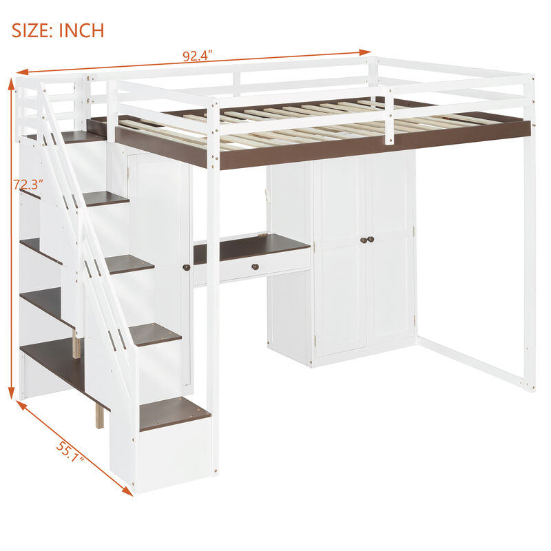 Merax Full Size Loft Bed with Staircase, Dressing Table, Wardrobe, 3-Tier Cabinet image number 4