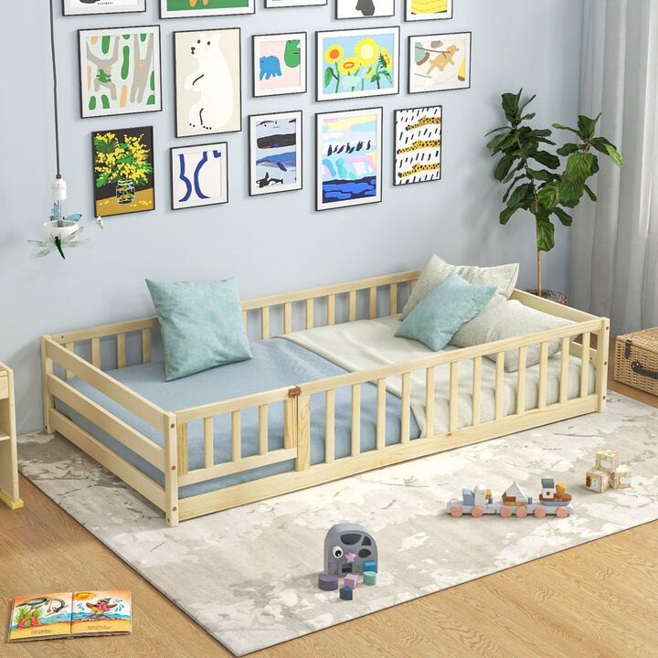 Kids Montessori Floor Bed with Door and Fence