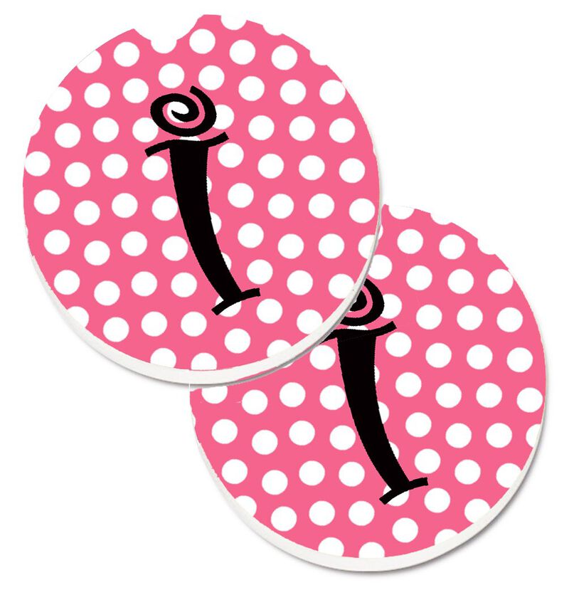 Caroline's Treasures Letter I Monogram - Pink black Polka Dots Set of 2 Cup Holder Car Coasters CJ1001-ICARC, 2.56, Multicolor