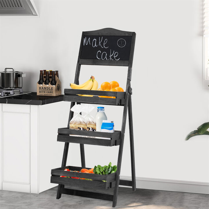 3-Tier Wood A-Frame Sidewalk Menu Chalkboard Sign with Display Shelf Plant Stand