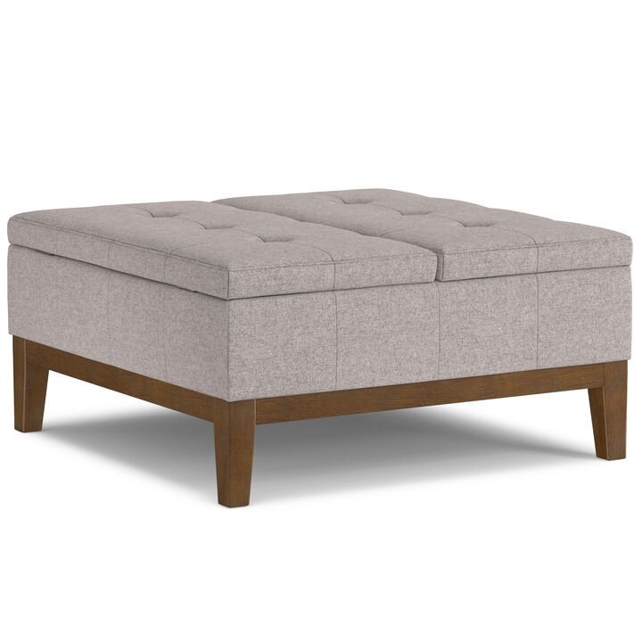 Dover 36 inch Wide Contemporary Square Lift Top Coffee Table Storage Ottoman in Cloud Grey Polyester Linen, Assembled