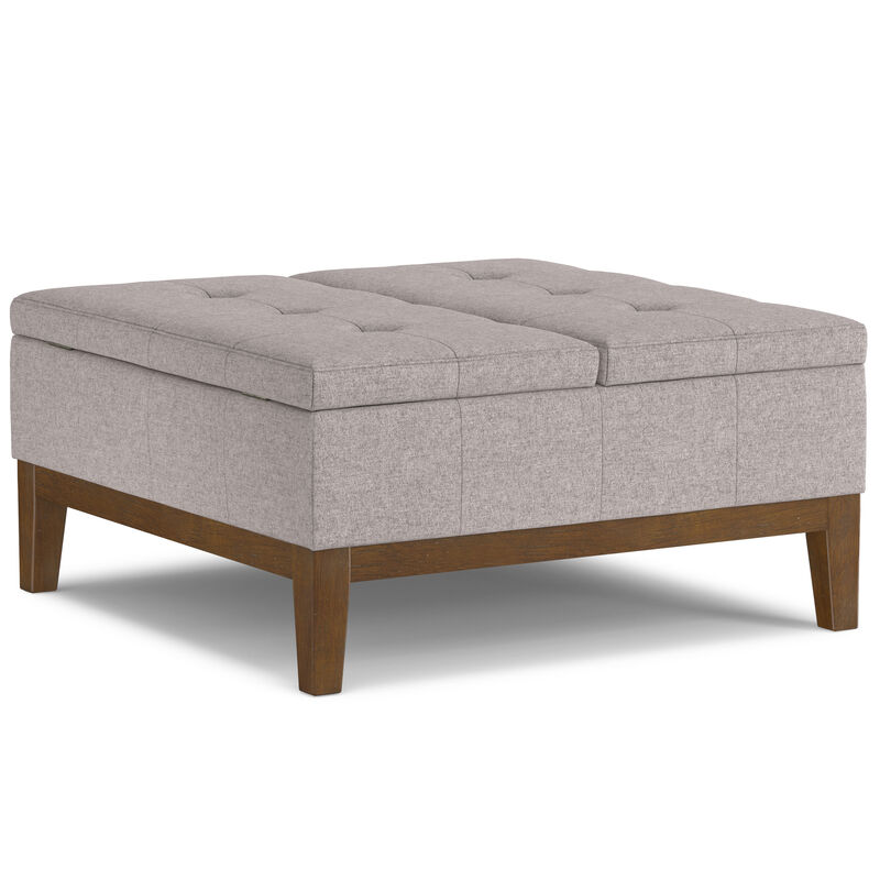 Dover 36 inch Wide Contemporary Square Lift Top Coffee Table Storage Ottoman in Cloud Grey Polyester Linen, Assembled