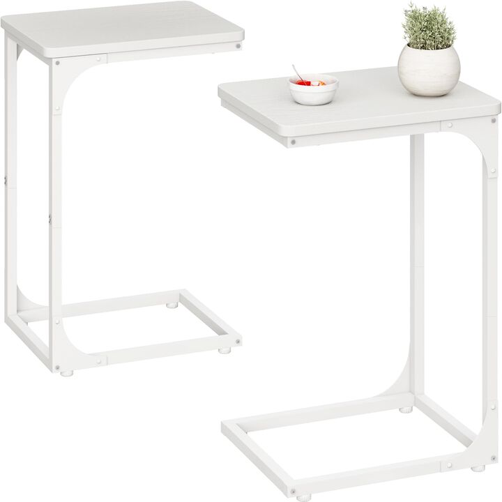 QEEIG C Table Side Table Set of 2 Living Room Sets C Shaped Couch Tray End Tables Modern, White (017-30-002WW)