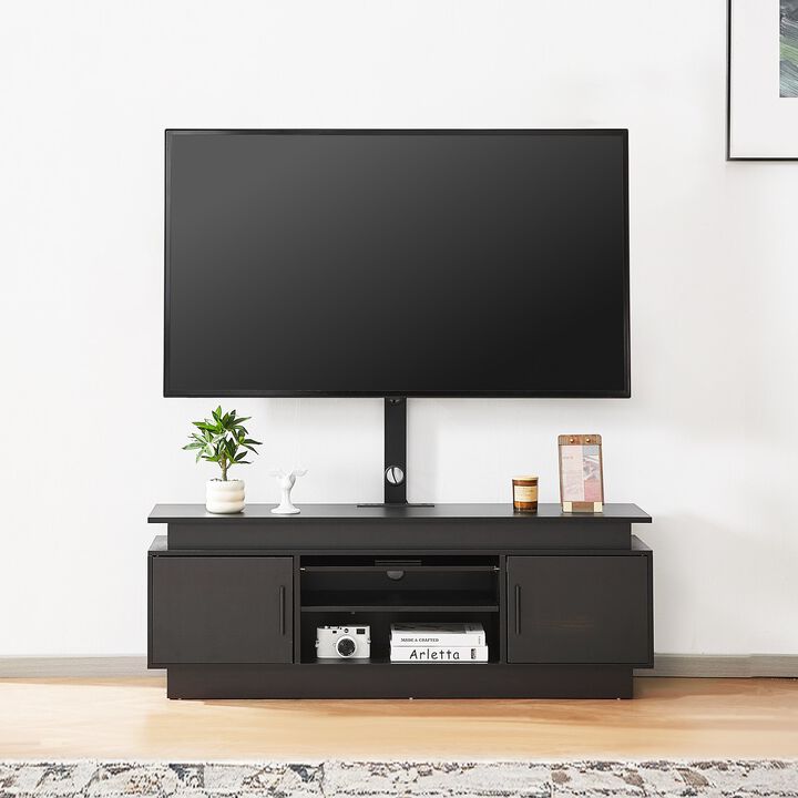 TV Console with Mount for Up to 75 Inch TVs, LED Lights, Power Outlet, 3-Tier Storage Shelves-Black