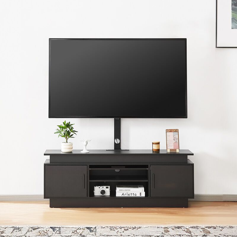 TV Console with Mount for Up to 75 Inch TVs, LED Lights, Power Outlet, 3-Tier Storage Shelves-Black image number 1