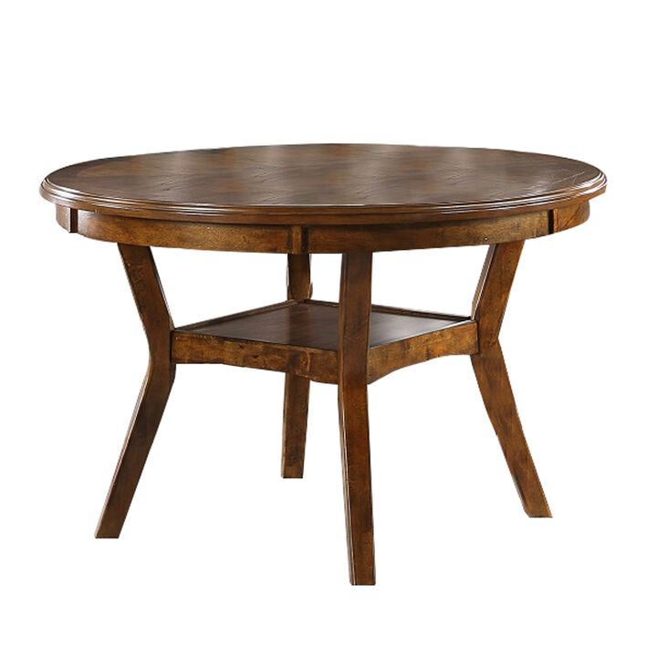 Round Top Wooden Dining Table with Boomerang Legs, Walnut Brown
