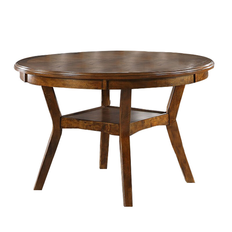 Round Top Wooden Dining Table with Boomerang Legs, Walnut Brown