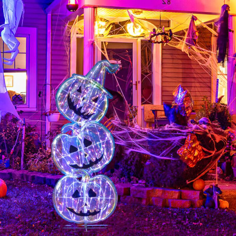 Standing 150 LED Lighted Pumpkin Halloween Decoration with Base image number 2