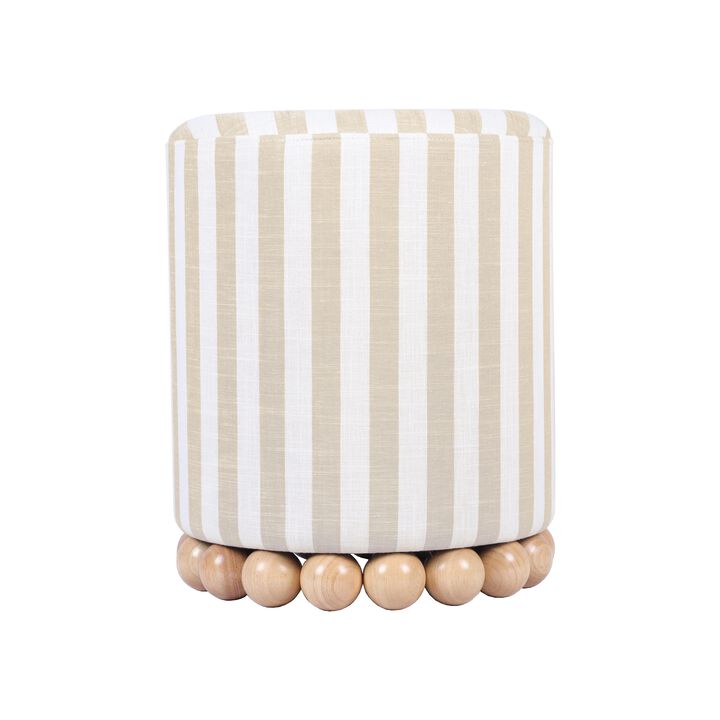 Dex Striped Linen Ottoman in Beige