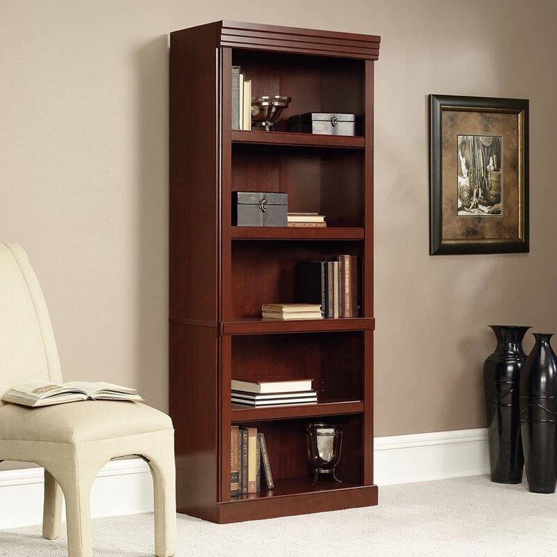 Hivvago 71-inch High 5-Shelf Wooden Bookcase in Cherry Finish