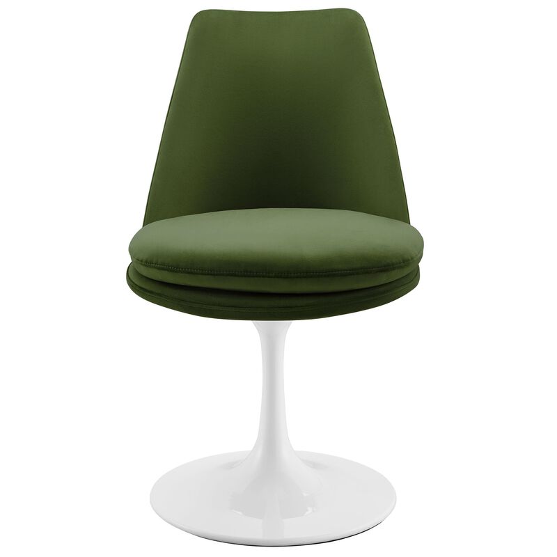 Modway Lippa Velvet Swivel Dining Side Chair in White Moss Green - Armless Accent Chair with Stain-Resistant Performance Velvet Upholstery - 360&deg; Rotating Office Chair image number 8