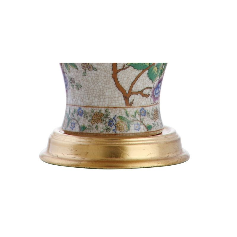 Grace French Country Cottage Ceramic Iron Floral Urn LED Table Lamp