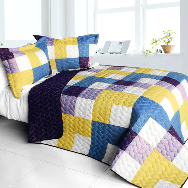 Vermicelli Quilted Patchwork Bedding Set Queen Size Purple Feelings Design