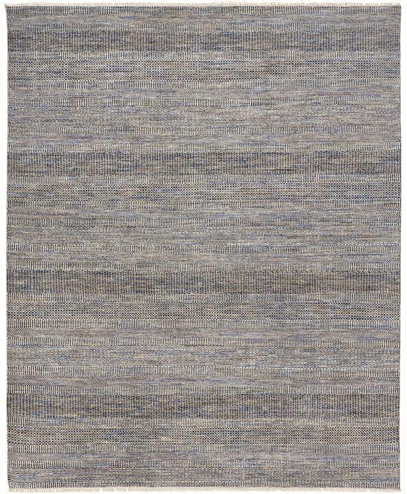 HomeRoots Wool Striped Shag Hand Knotted Area Rug