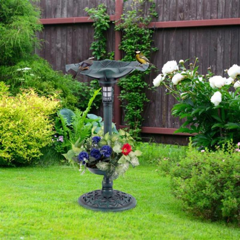 Solar-Powered Pedestal Birdbath & Feeder Combo Outdoor Garden Water Bowl with Light