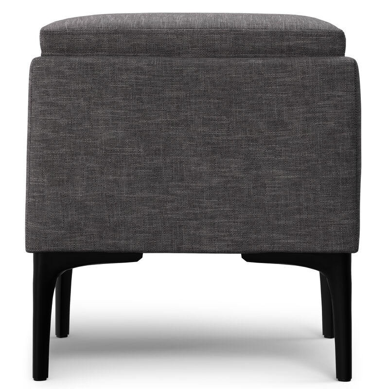 Natasha 18 inch Wide Mid Century Square Mid Century Storage Ottoman with Tray in Slate Grey Polyester Linen, Assembled