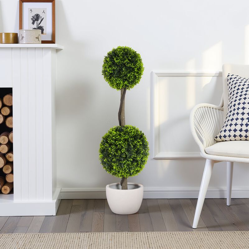 Christopher Knight Home Salta 33.5" Tall Artificial Topiary Boxwood Double Ball Trees with Black Plastic Pot (Set of 2) image number 1