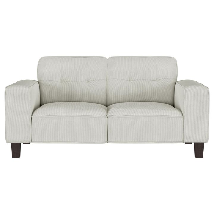 Dero Loveseat, 58 Inch, Light Gray Faux Corduroy, Modern Track Arms - Benzara