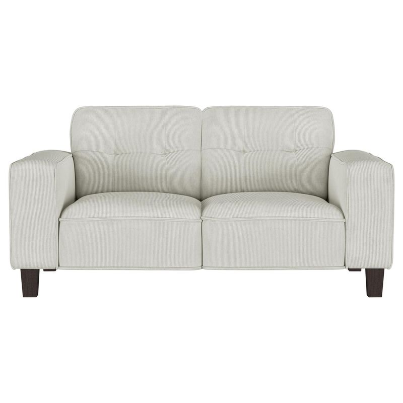 Dero Loveseat, 58 Inch, Light Gray Faux Corduroy, Modern Track Arms - Benzara