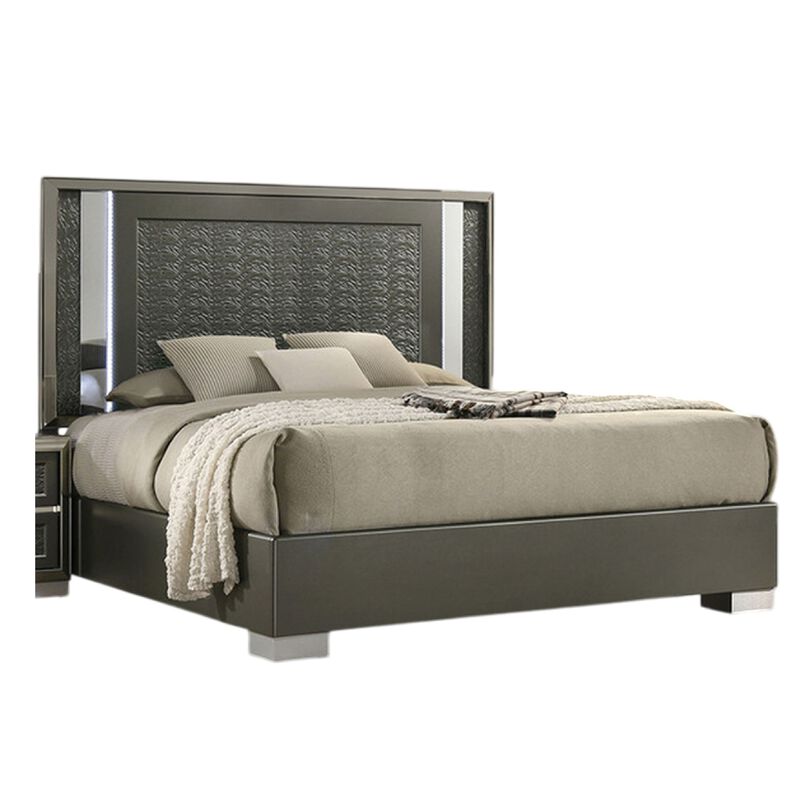 Queen Bedroom Set, White, Gray Wood, 2 Piece Set with Nightstand image number 2