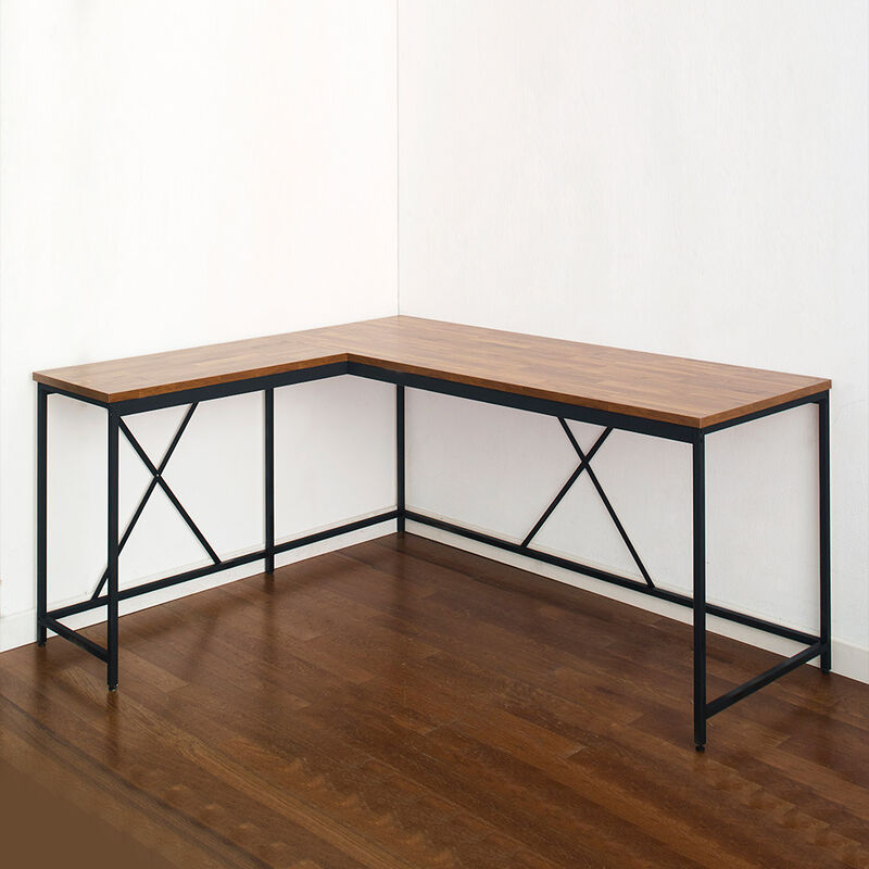 FC Design Klair Living Wood and Metal Corner Desk