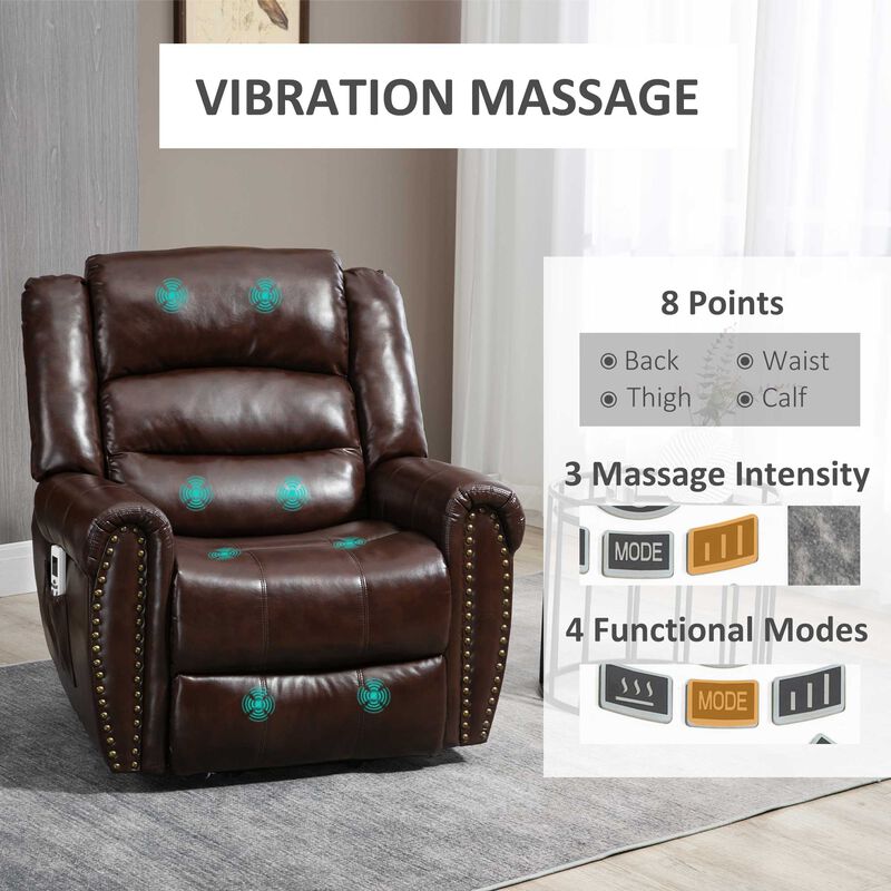 Dual Motor Electric Power Lift Recliner Chair with Massage, PU Leather Reclining Chair with Remote Control, USB Interface, Brown